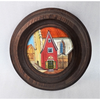 Oil picture Tallinn in a wooden frame round 