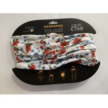 Pipe scarf with Muhu embroidery motifs, white